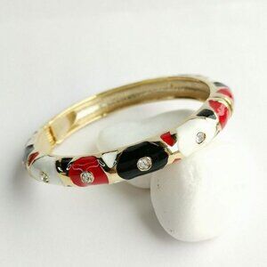 Red white and black enamel with crystals gold bangle bracelet 🆕
